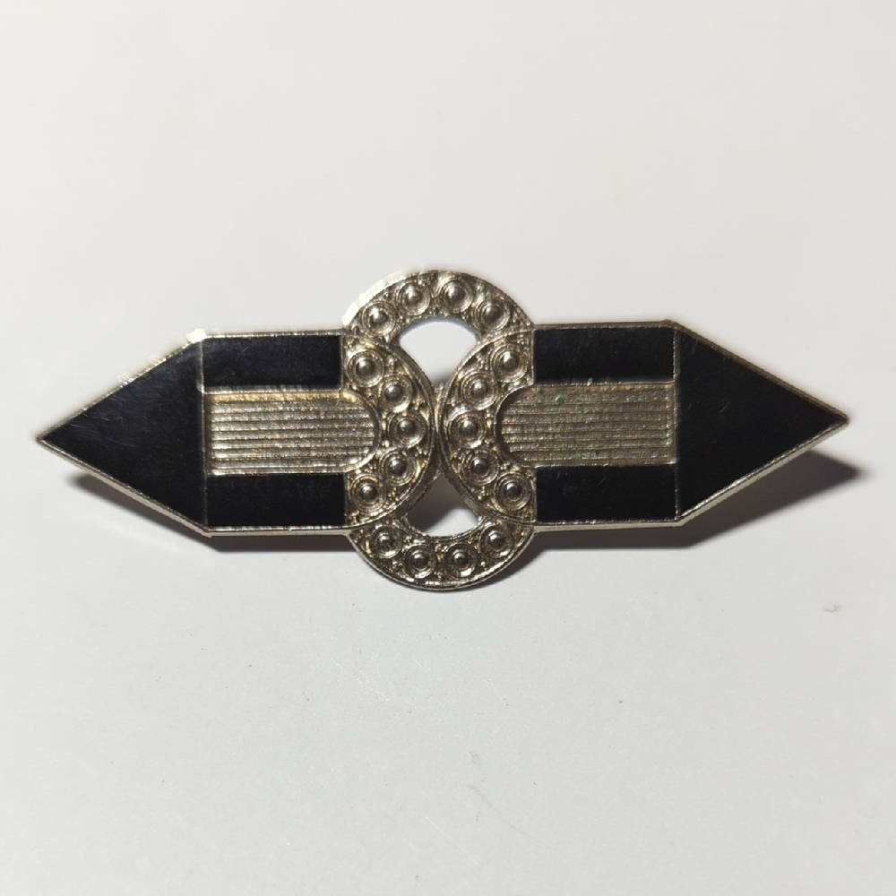 Vintage Brooch Enamel,Silver,Black Infinity Loop In The Style Of Pierre Bex